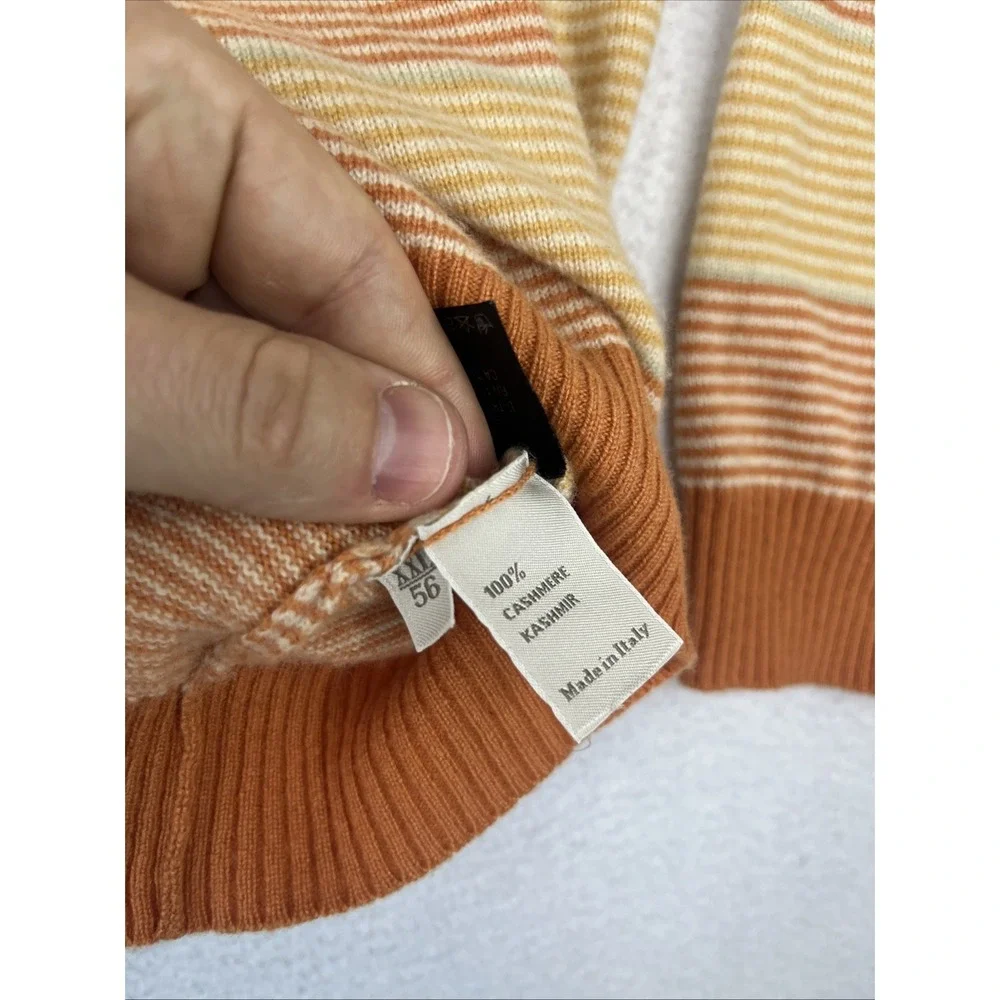 Ermenegildo Zegna Pure Cashmere Sweater Mens XXL 56 Orange Striped Italy